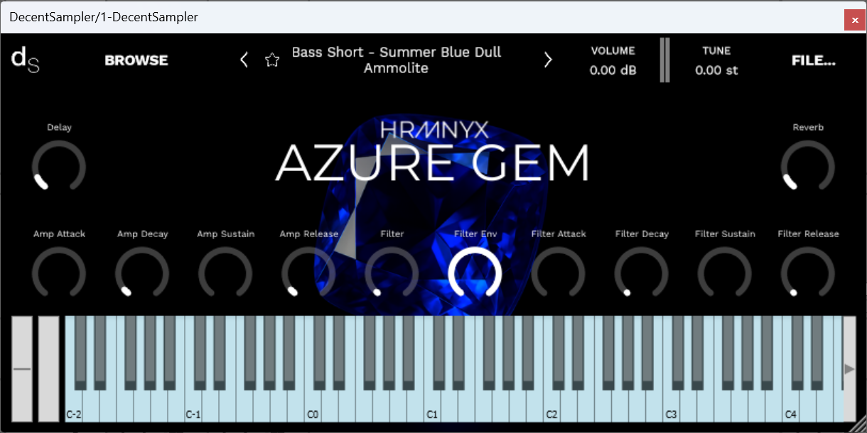 A screenshot of the Azure Gem Sample Library instrument interface in Decent Sampler.